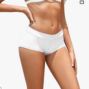 White Women's Boyshort Bikini Bottoms Cheeky Booty Shorts Tankini Swim Shorts